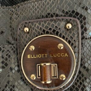 Elliot Lucca Galera black/chocolate embossed patent leather/suede hobo bag